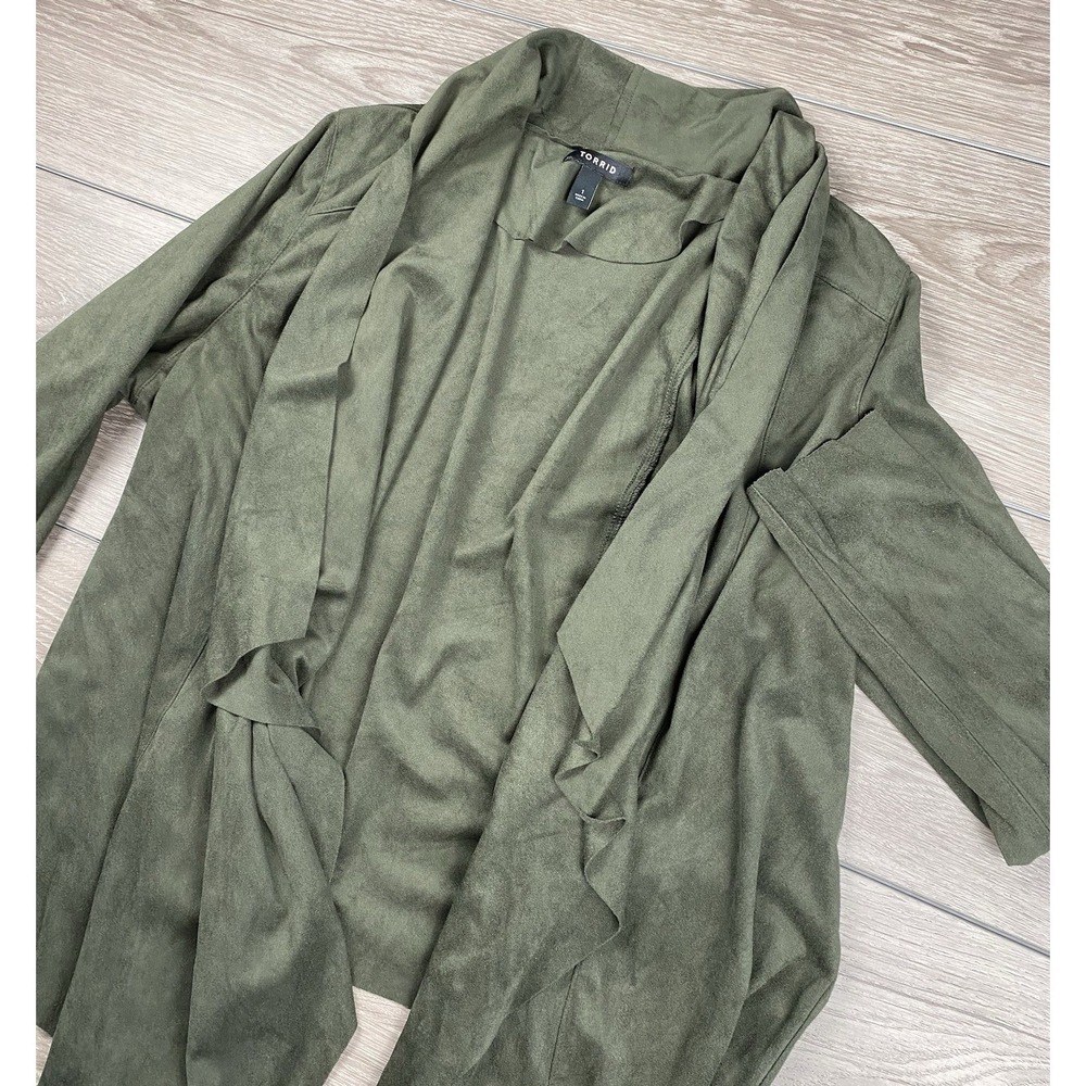 Torrid‎ Women's Faux Suede Drape Front Cardigan Olive Green Size 1